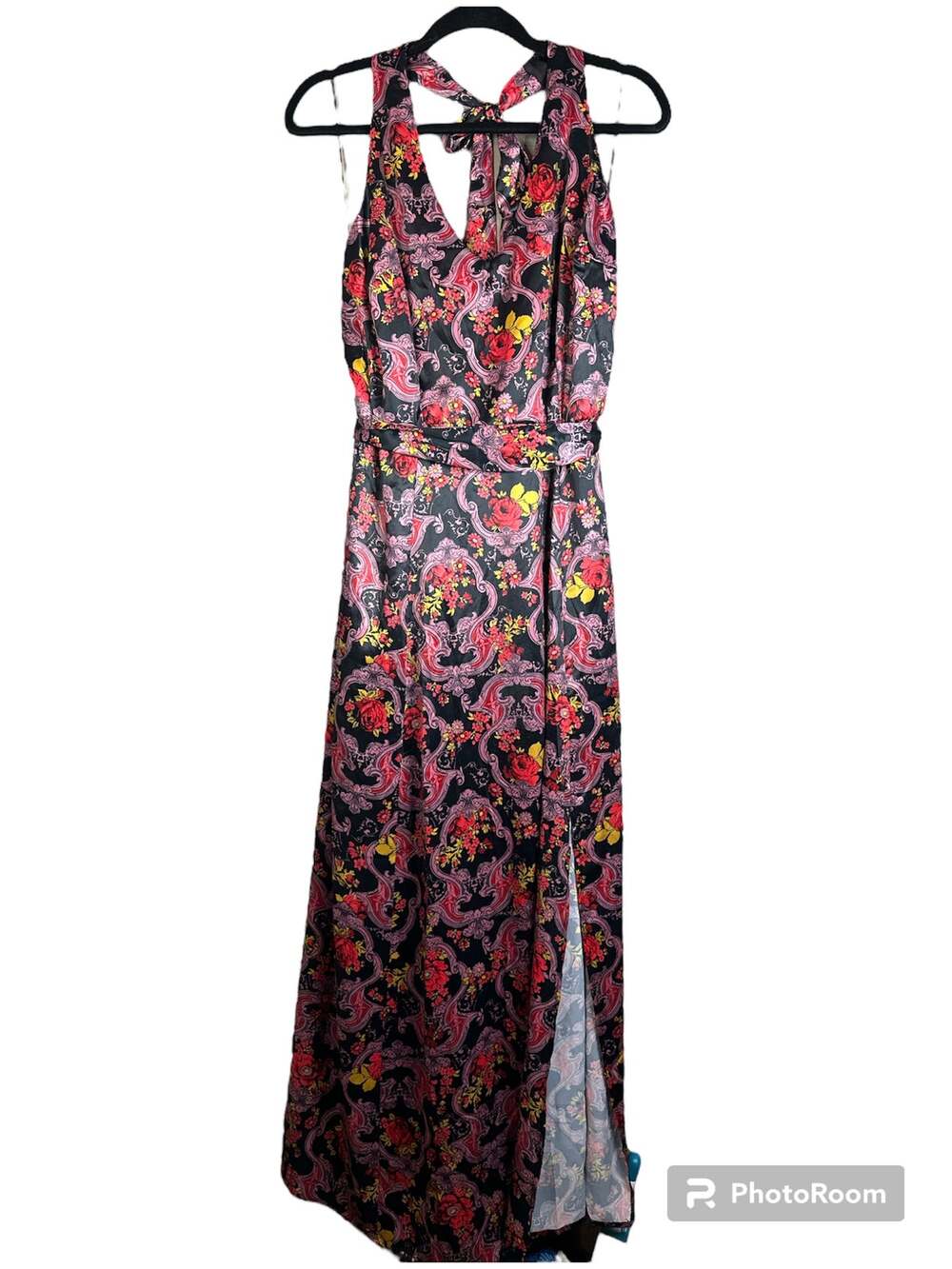 ModCloth Anthropologie Purple Pink Silky Halter Top Dress Side Slits Size 16